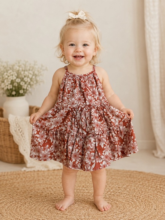 GAP Other - Gap Toddler Floral Boho Dress Rust Brown Daisy Print Twirl | Size 12-18M